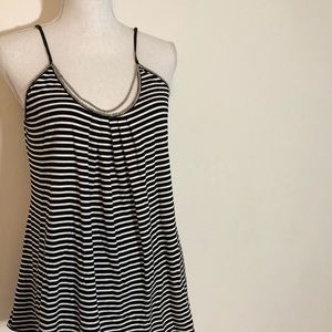 WHBM White Striped Tank Top Attached Necklace